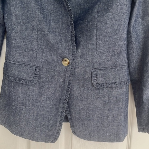 J. Crew Regent Blazer in Blue Chambray Ruffle - Picture 5 of 10